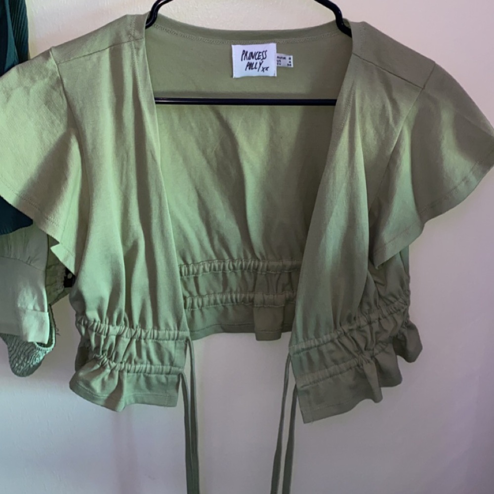 Green tie front top
